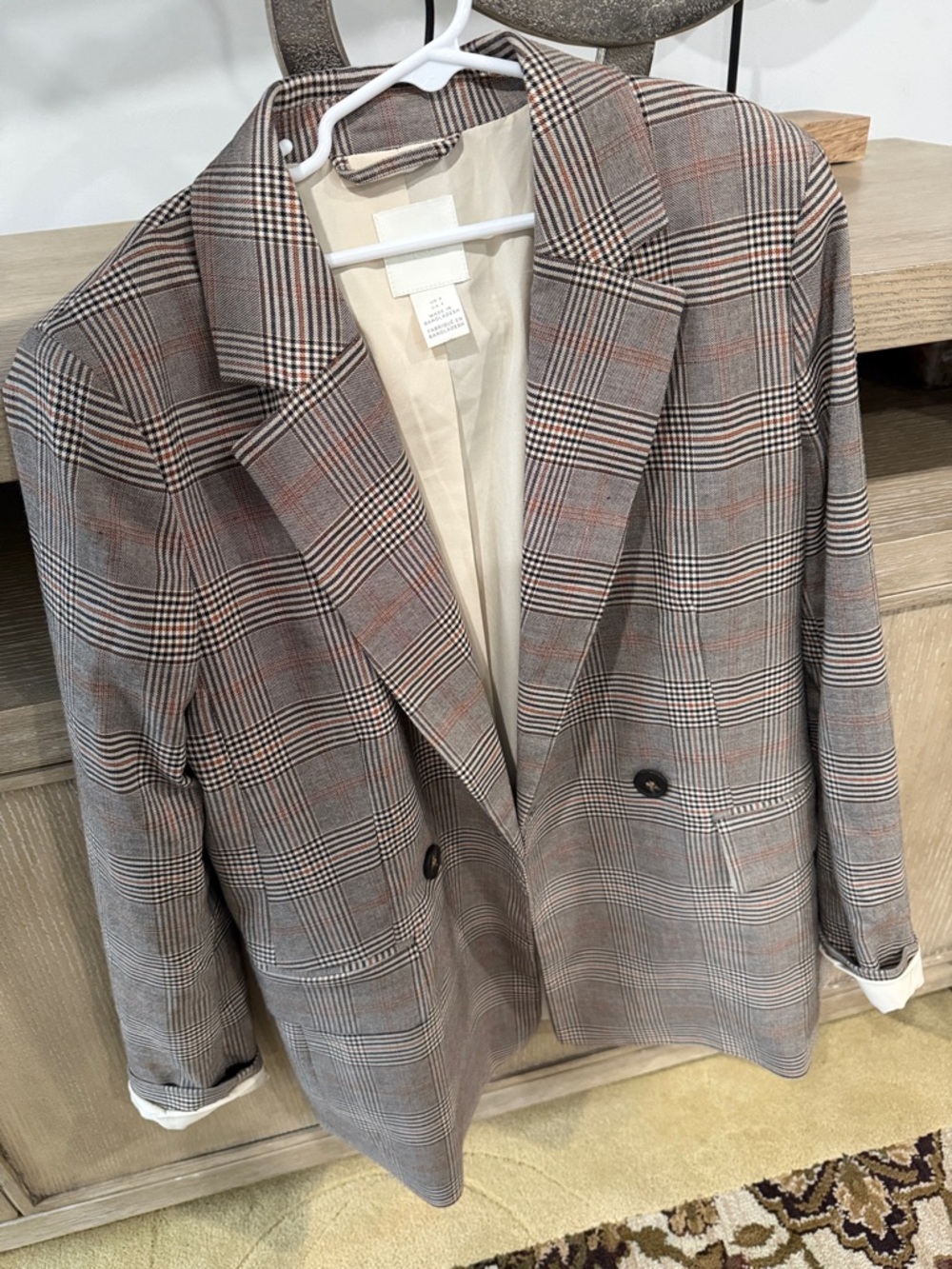 Checked Double-Breasted Blazer in Gray and Brown - Picture 1 of 1